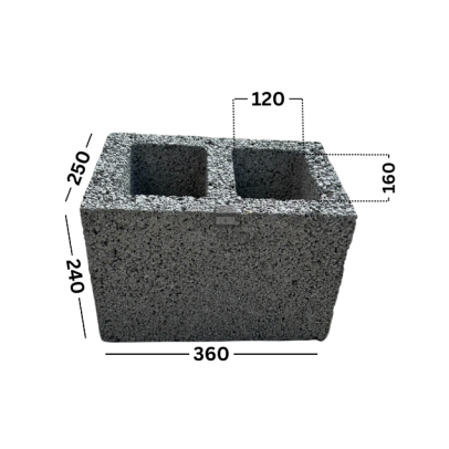 PW2/25-24-36, 2 kanalų ventiliaciniai blokeliai keramzitiniai, 250x240x360, angos 120x160 170999