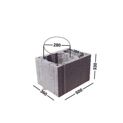 PK+1W-36-33-50 blokeliai ventiliacijai/ stulpams/ kolonoms/ kaminams 360x330x500, D280, kodas 131009