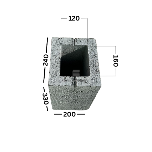 PW1/20-33-24, 1 kanalo ventiliaciniai blokeliai, 200x300x240, anga 120x160 181021