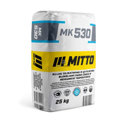 MITTO klijai silikatiniams ir akyto betono blokeliams MK 530, darbui žemose ir neigiamose temperatūrose , 10 MPa, 25 kg