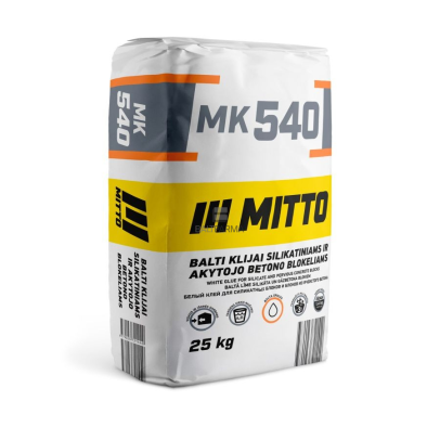 MITTO klijai silikatiniams ir akyto betono blokeliams MK540, balti, 10 MPa, 25 kg