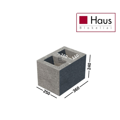 HAUS VB-2 betoniniai blokeliai ventiliacijai/ stulpams/ kolonoms 250x240x360, angos 110x160, kodas 171000
