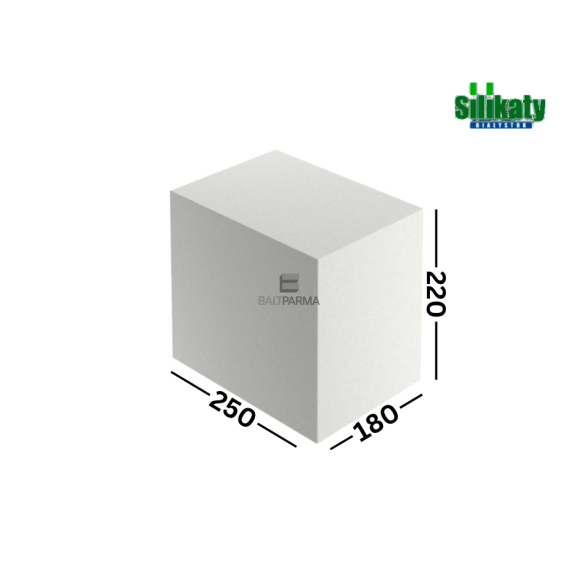 SILIKAT A25 250mm (180mm) silikatiniai blokeliai akustiniai pilnaviduriai 25MPa 250 (180)x220x180 (250) lygus